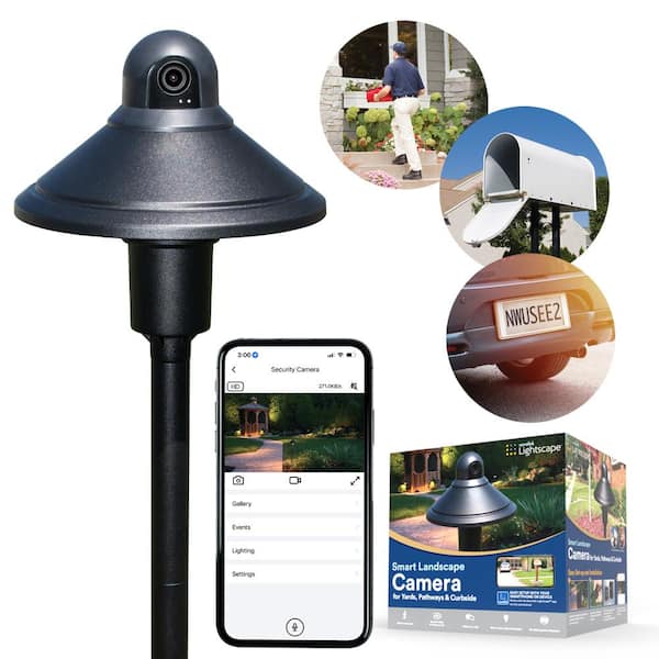 Novolink Low Voltage Black Motion Sensing LED Landscape Path Light with IP Camera and Battery Back-up