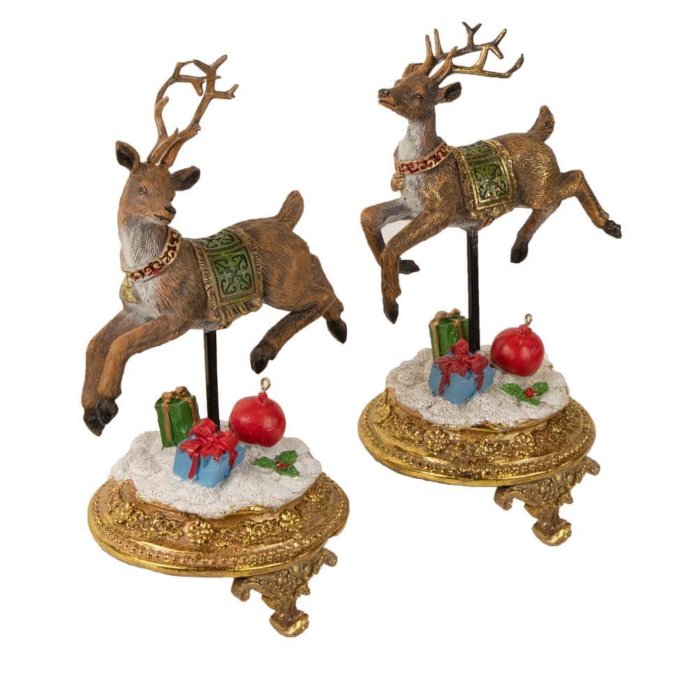 Gold Glittered Reindeer Christmas Stocking Holders Set of 2