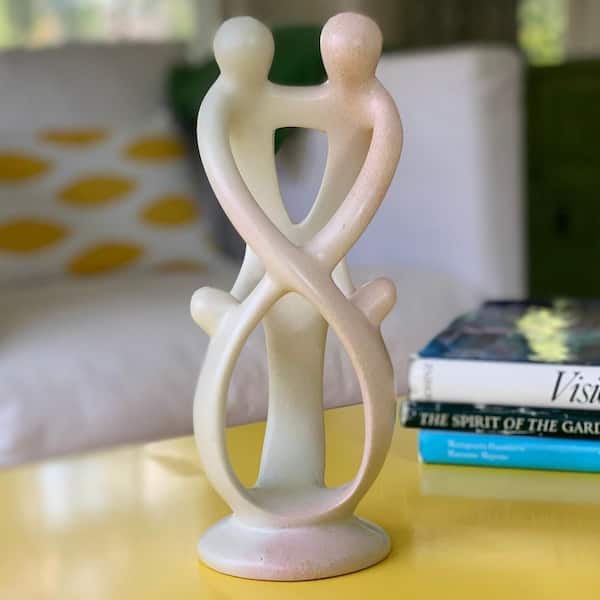 Global Crafts Soapstone Family Sculpture: Natural Stone, 2 Parents 2 Children 8 in.