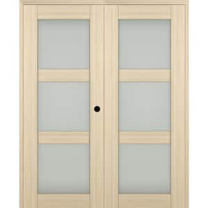 Vona 64"x 96" Left Hand Active 3-Lite Frosted Glass Loire Ash Wood Composite Double Prehung French Door