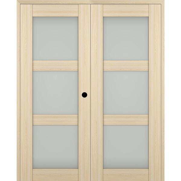 Belldinni Vona 64"x 96" Left Hand Active 3-Lite Frosted Glass Loire Ash Wood Composite Double Prehung French Door