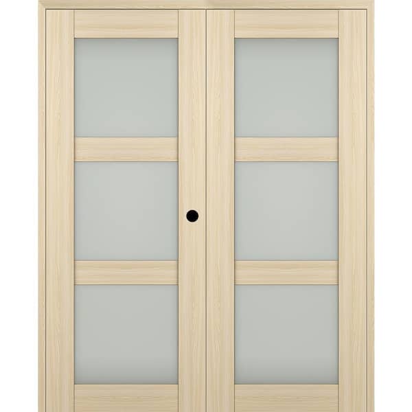 Belldinni Vona 56 in. x 96 in. Left Hand Active 3-Lite Frosted Glass Loire Ash Wood Composite Double Prehung French Door