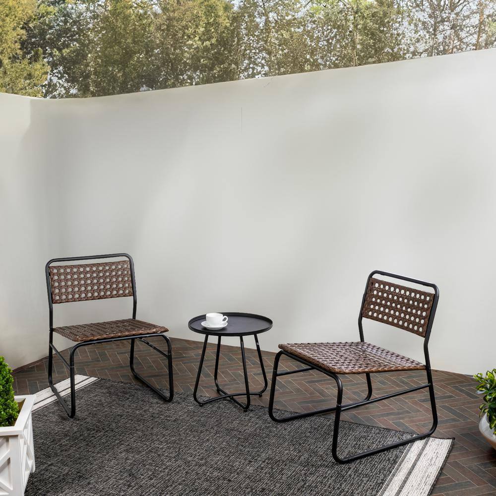 Freja 3-Piece Black and Brown Faux Rattan Outdoor Bistro Set