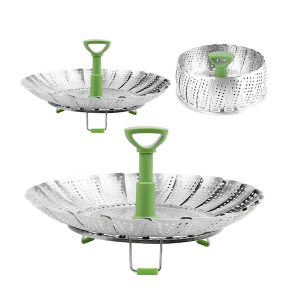 Stainless Steel Vegetable Steamer Basket with Silicone Feet and Extendable Handle Silver Kitchen Cooking Tool