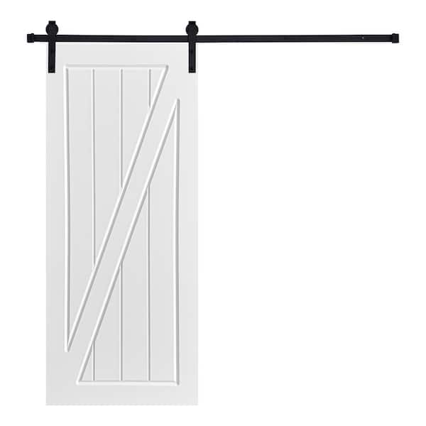 AIOPOP HOME Modern Z-Frame Designed 80 in. x 30 in. MDF Panel White Painted Sliding Barn Door with Hardware Kit