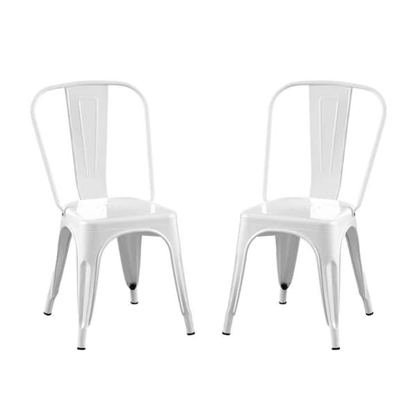 Indoor/Outdoor Stackable Metal Dining Chairs Vintage Chair in Antique White (Set of 2) for Kitchen, Bar, Patio, Bistro