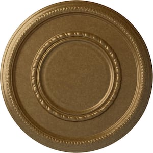 1-1/8 in. x 17-3/8 in. x 17-3/8 in. Polyurethane Federal Roped Large Ceiling Medallion, Pale Gold