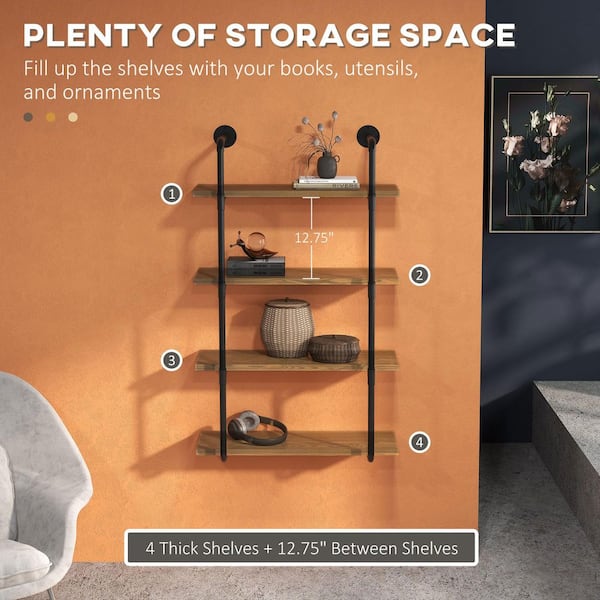 Industrial Rustic Brown 12 in. W x 50 in. H Metal Wall Mounted Magazine Rack Bookshelf Display Rack for Bedroom Bookcase