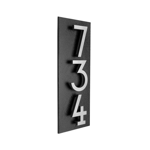 Floating Stand-Off 3-Number Vertical Sign Black with Silver Modern Font Numbers