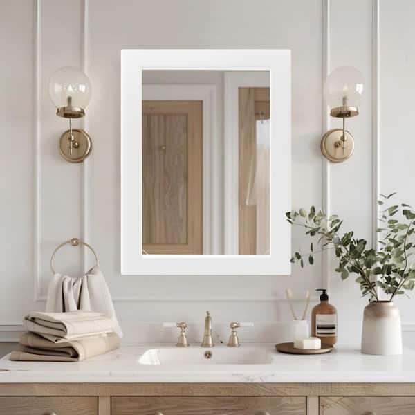 Unbranded 24 in. W x 32 in. H Modern Simple Rectangular White Wood Frame Bathroom Vanity Mirror Wall Mirror/Floor Mirror