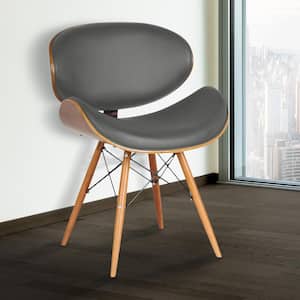 Cassie 31 in. Gray Faux Leather and Walnut Wood Finish Mid-Century Dining Chair