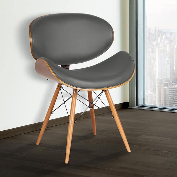Armen Living Cassie 31 in. Gray Faux Leather and Walnut Wood Finish Mid-Century Dining Chair