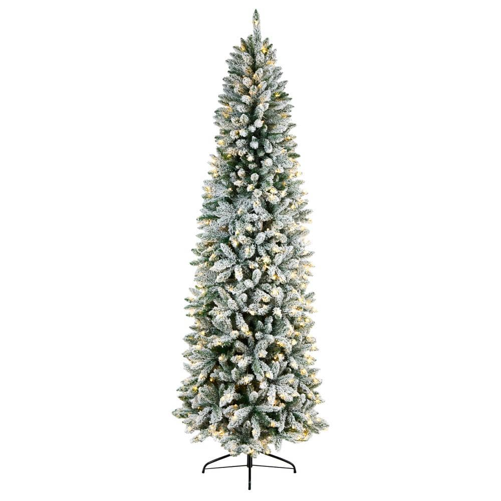 Nearly Natural 8 ft. PreLit LED Slim Flocked Montreal Fir Artificial