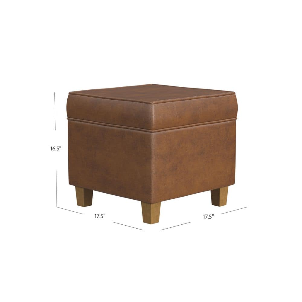 Brown Faux Leather Tufted Square Storage Ottoman with Lift Off Top