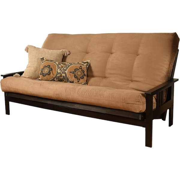 85 in. Espresso/Suede Peat Polyester Upholstered Queen Size Futon Set with Mattress