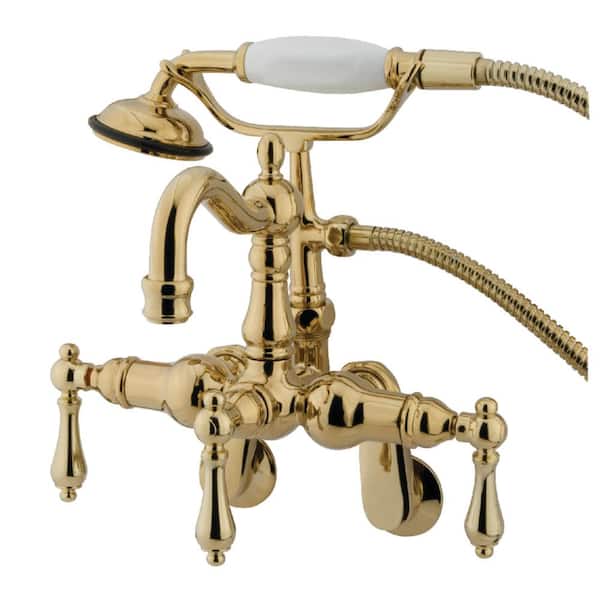 Kingston Brass Victorian Adjustable Center 3-Handle Claw Foot Tub Faucet with Handshower in Polished Brass