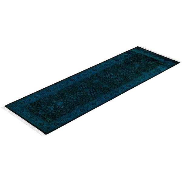Overdyed Blue 2 ft. 7 in. x 8 ft. 2 in. Wool Indoor Area Rug