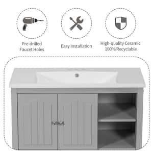 36 in. W x 18.03 in. D x 32.13 in. H Bathroom Vanity with Ceramic Basin Top in Gray Solid Frame Bathroom Storage Cabinet