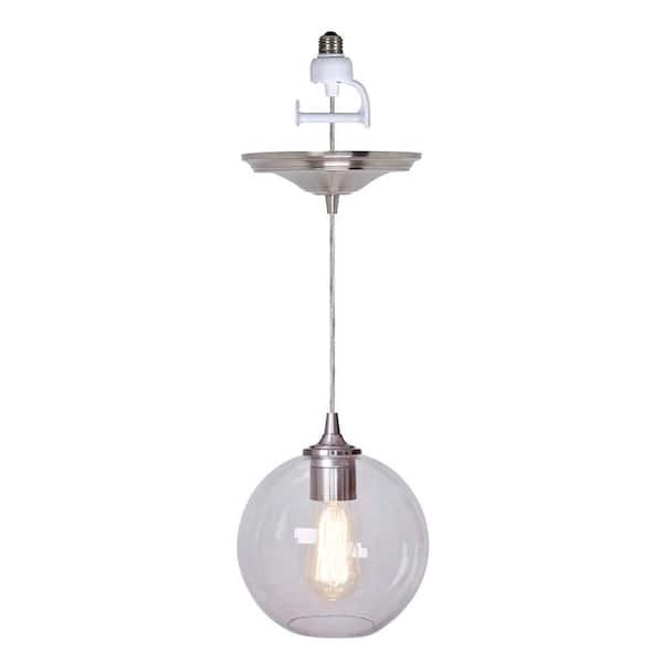 Worth Home Products Instant Pendant 1-Light Recessed Light Conversion Kit Brushed Nickel Clear Globe Shade