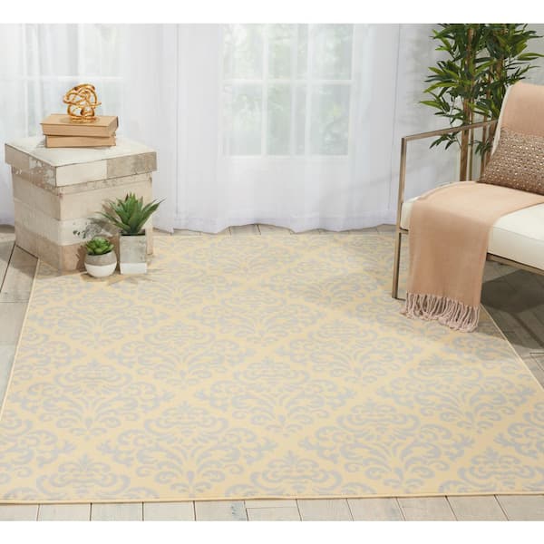 Grafix Cream 5 ft. x 7 ft. Floral Damask Transitional Area Rug