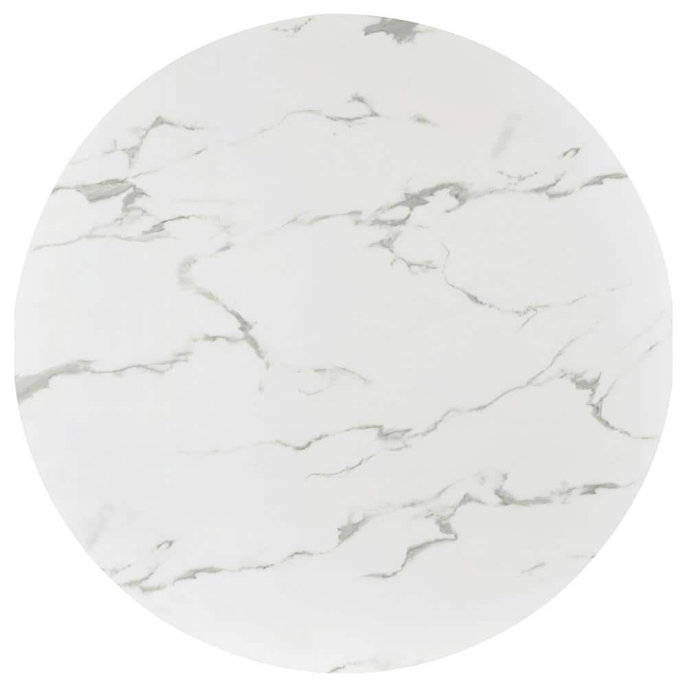 Round White Faux Marble and Chrome Dining Table
