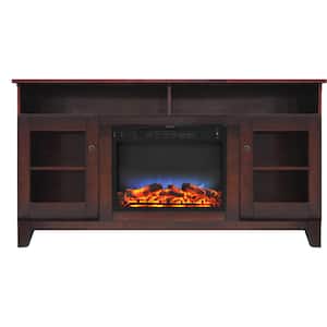 Glenwood 59 in. Electric Fireplace in Mahogany with Entertainment Stand and Multi-Color LED Flame Display