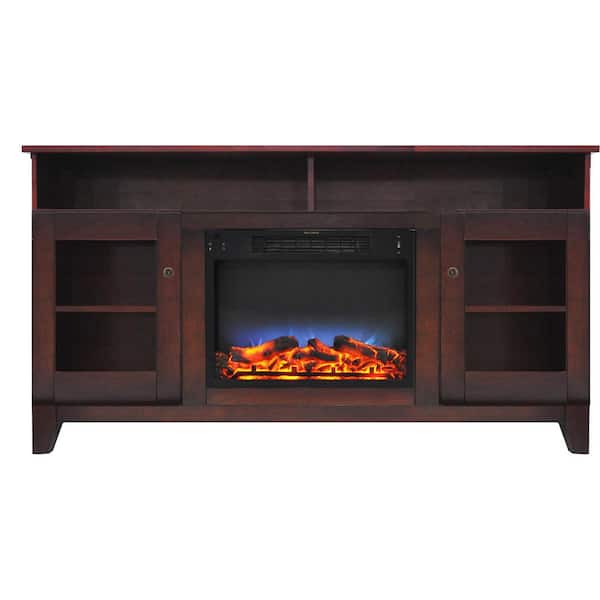 Hanover Glenwood 59 in. Electric Fireplace in Mahogany with Entertainment Stand and Multi-Color LED Flame Display