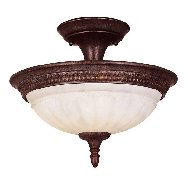 Illumine 2-Light Walnut Patina Semi Flush with Cream Marble Glass