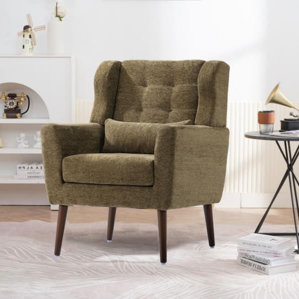 Mid-Century Modern Chenille Fabric Lounge Armchair For Living Room Bedroom, Avocado