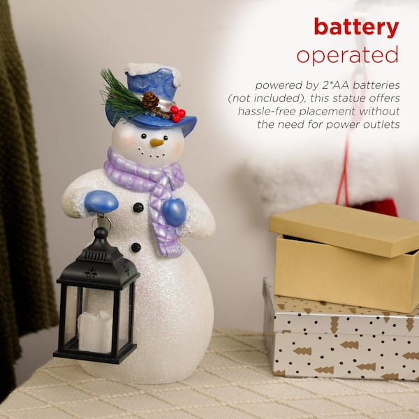 Alpine Corporation Lavender Winter Snowman Holding Lantern Statue