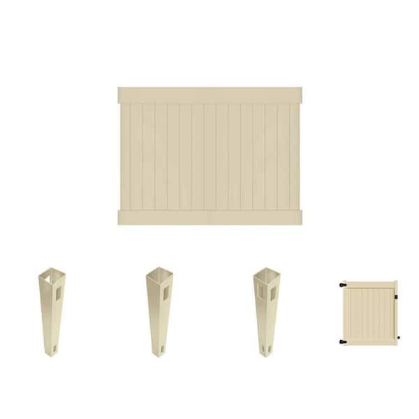 Linden 6 ft. H x 8 ft. W Sand Vinyl Privacy Fence Panel with 5 ft. Gate and Posts