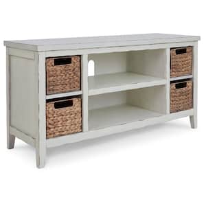 47.13 in. White and Brown Wood TV Stand Fits TVs up to 50 In. with Open Shelf and 4-Baskets