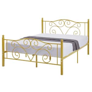 Bed Frame Full Size Bed Mattress Foundation Support with Headboard and Footboard Metal Platform Bed, Gold