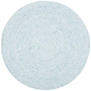 Braided Blue Ivory 5 ft. x 5 ft. Abstract Striped Round Area Rug