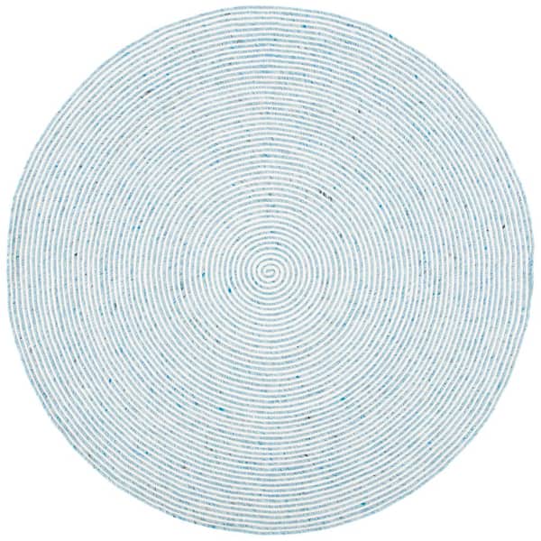 SAFAVIEH Braided Blue Ivory 5 ft. x 5 ft. Abstract Striped Round Area Rug