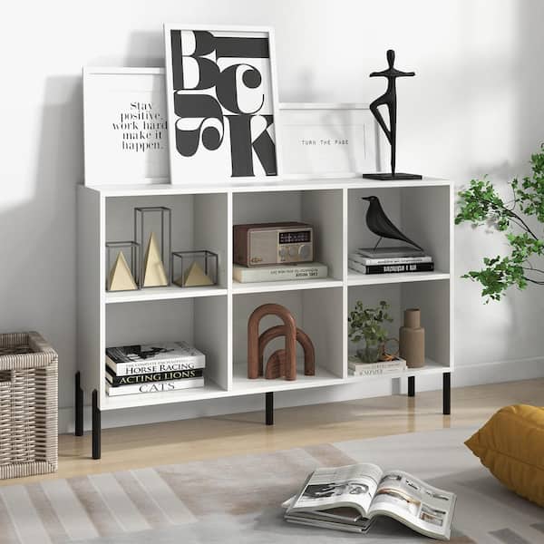 Costway 31.5 in. Tall White Wood 6 Cube Storage Shelf Organizer Bookcase Square Cubby Cabinet Bedroom