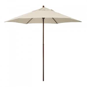 9 ft. Wood-Grain Steel Push Lift Market Patio Umbrella in Polyester Antique Beige Fabric
