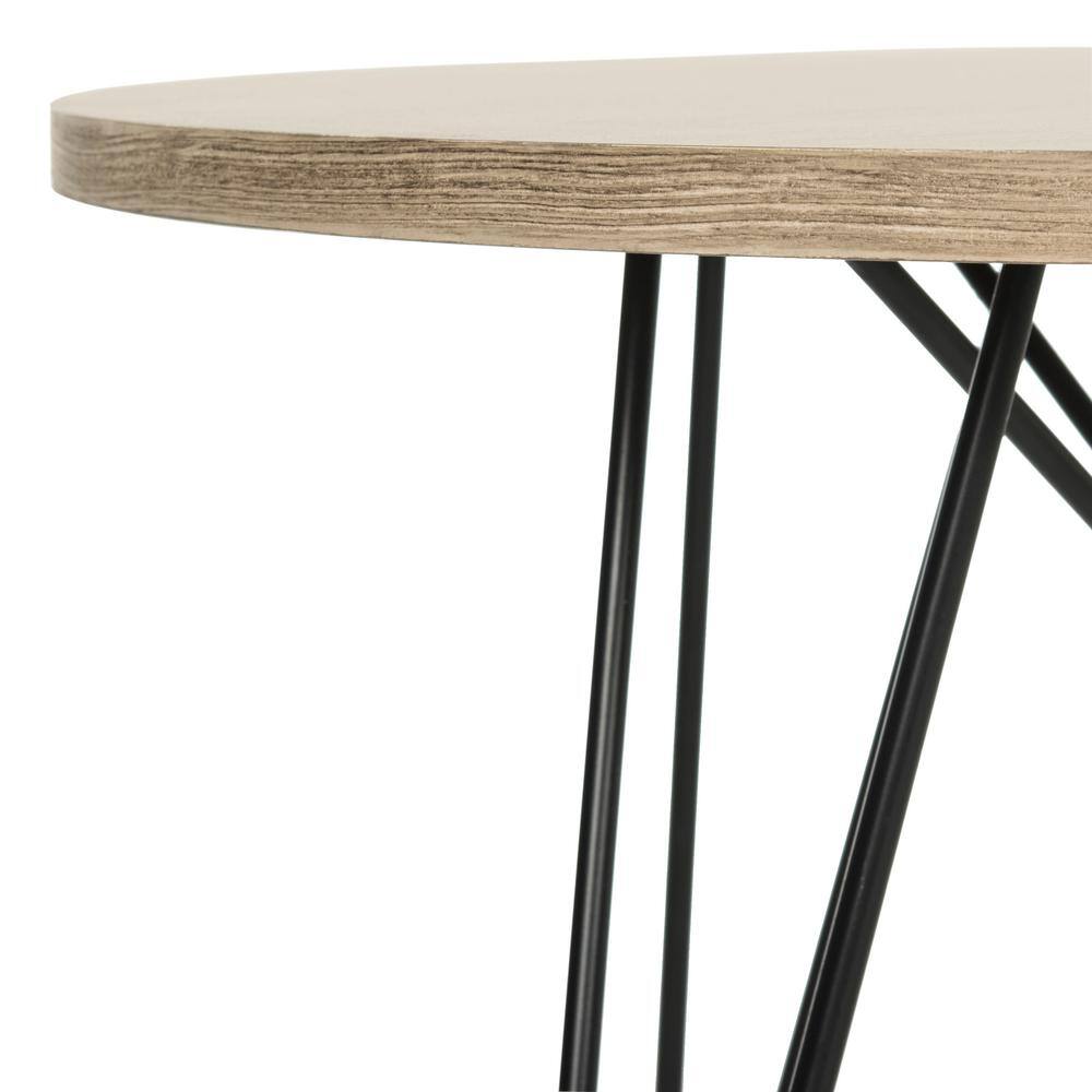 Vida 24" Round Light Brown Wood and Metal End Table