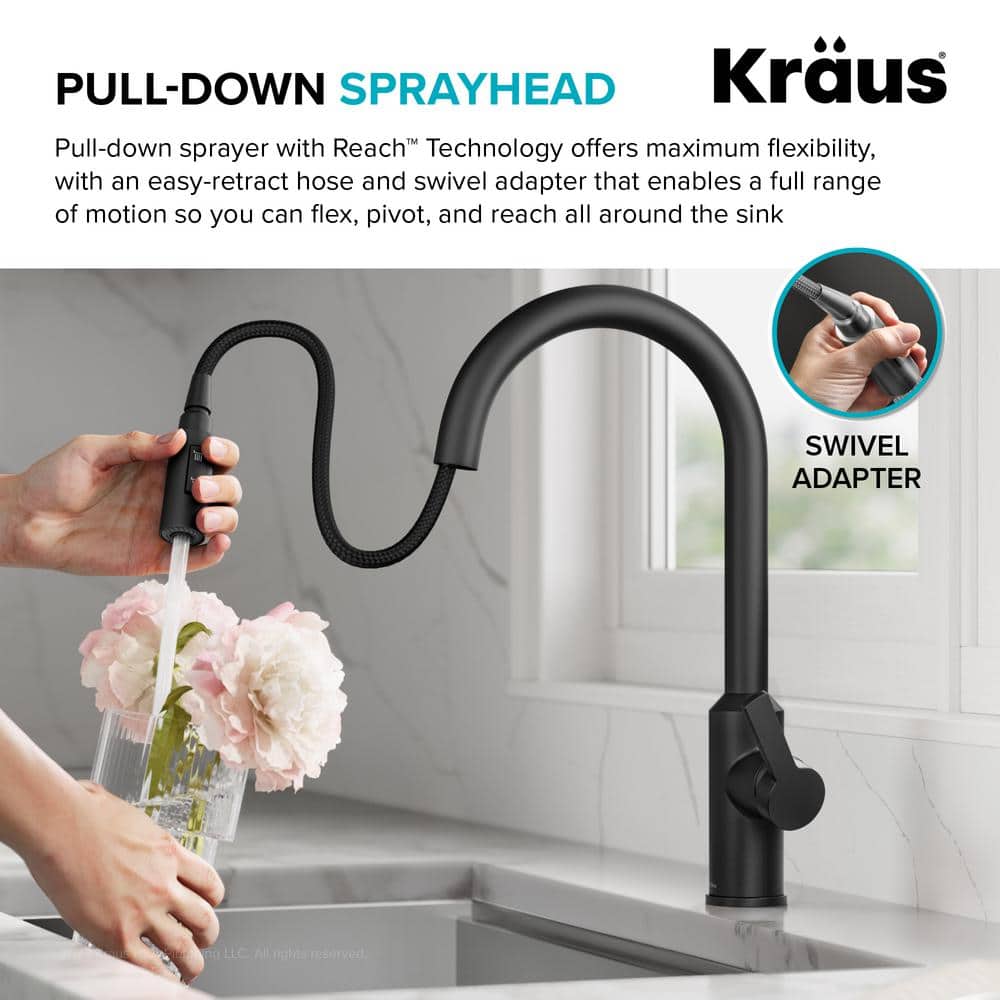 Matte Black Brass Touchless Pull-Down Kitchen Faucet with Spray