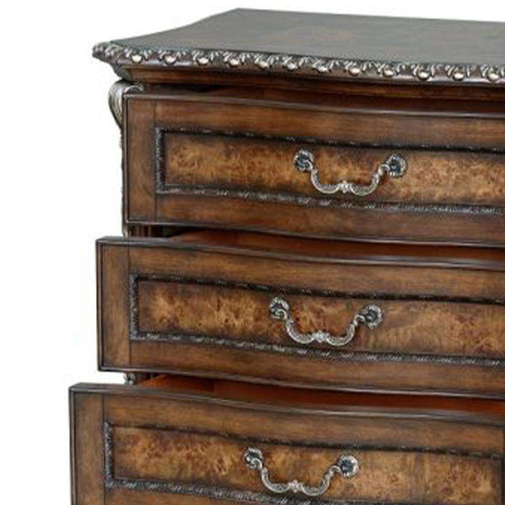 Devany Rich Cherry 3-Drawer Nightstand with Burl Wood Veneers