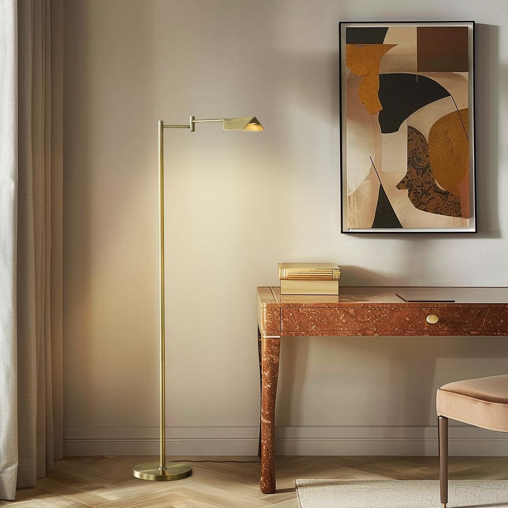 Elegant Antique Brass 53" Adjustable LED Task Floor Lamp with 3-Way Dimmer