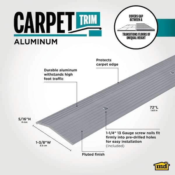 1-3/8 in. x 72 in. Satin Silver Fluted Carpet Trim Transition Strip