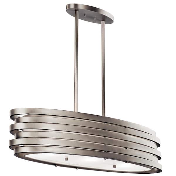 Roswell 37.25 in. 3-Light Brushed Nickel Contemporary Island Oval Chandelier for Dining Room