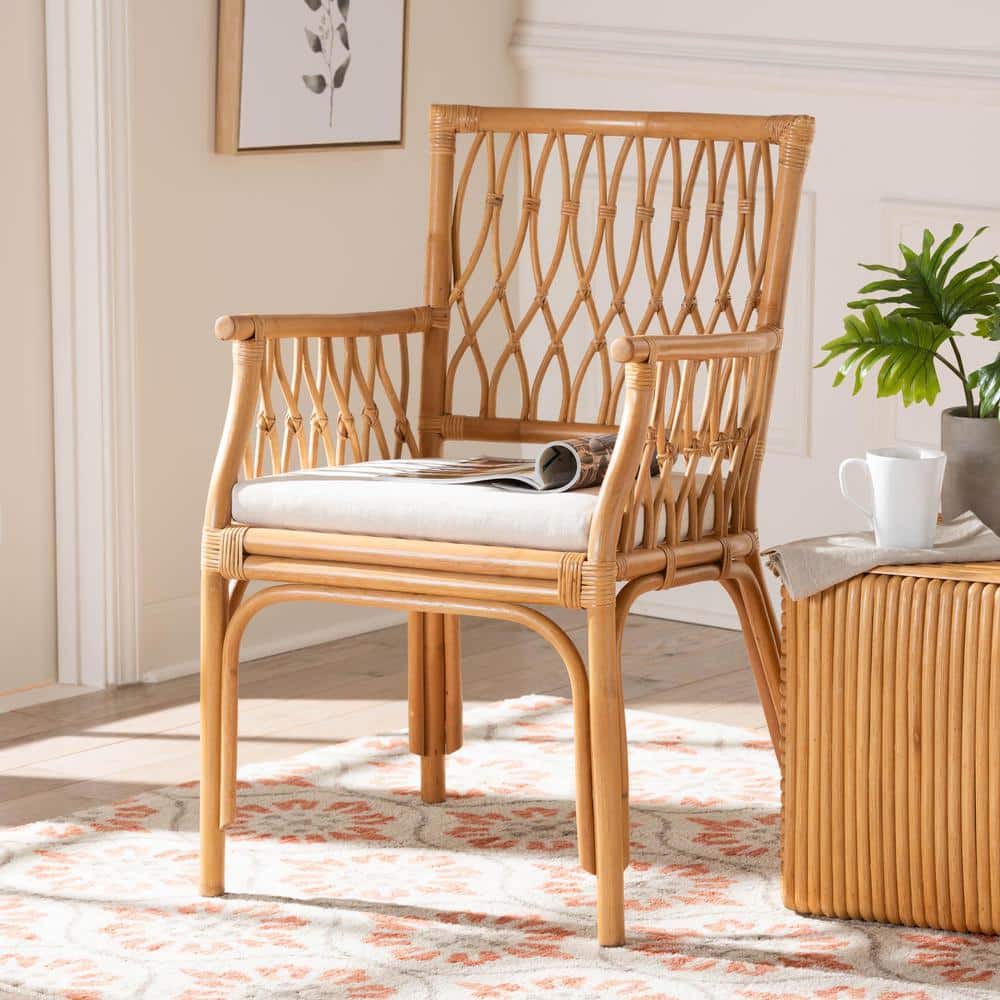 Handcrafted White Rattan Bohemian Accent Chair