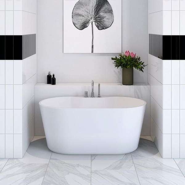 Coral 56 in. Acrylic Freestanding Flatbottom Soaking Bathtub in White No Faucet