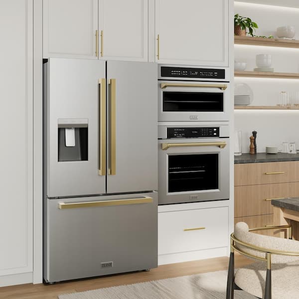 36 in. 3-Door French Door Refrigerator w/ Ice, Water Dispenser in Fingerprint Resistant Stainless Steel, Polished Gold