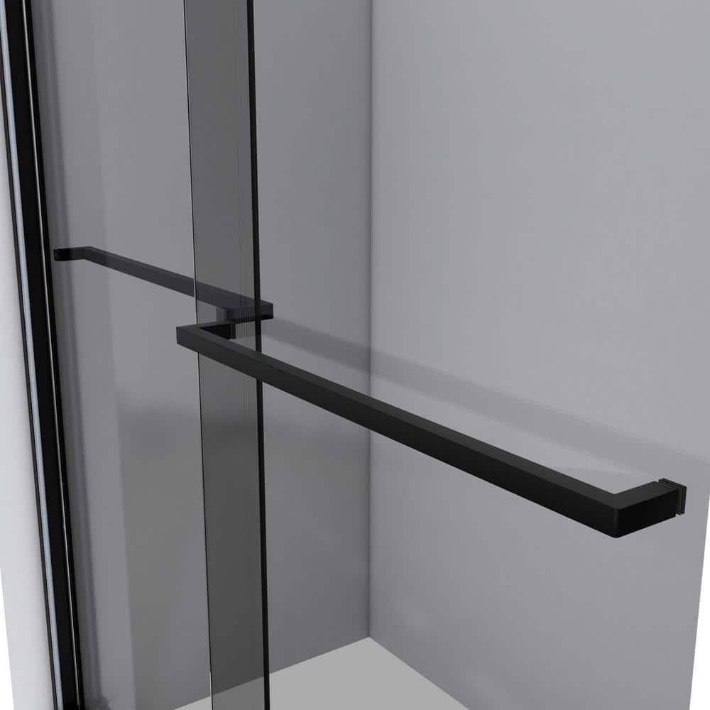 Sapphire Matte Black Semi-Frameless Sliding Shower Door with Smoke Gray Glass
