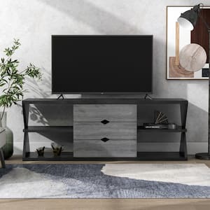 Turanville 60 in. Black and Distressed Gray TV Stand with 3-Drawer Fits TV's up to 69 in.
