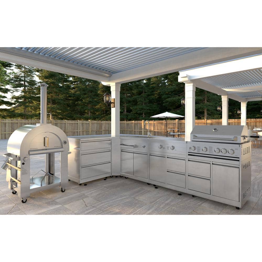 32-Inch Stainless Steel Dual Fuel Outdoor Pizza Oven with Casters