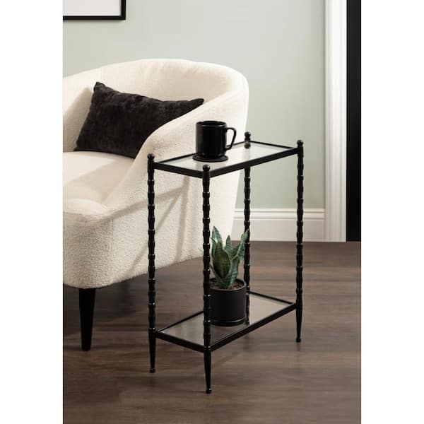 Prisha 18 in. Black Rectangle Glass End Table